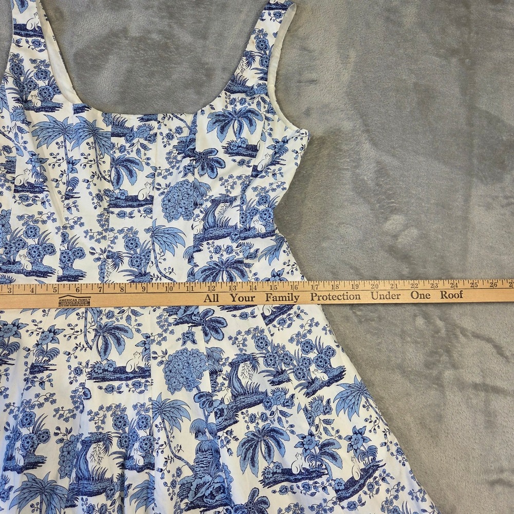 Cynthia Rowley Blue White Tropical Print Fit Flare Dress Womens 10 Preppy Beach - Picture 4 of 9